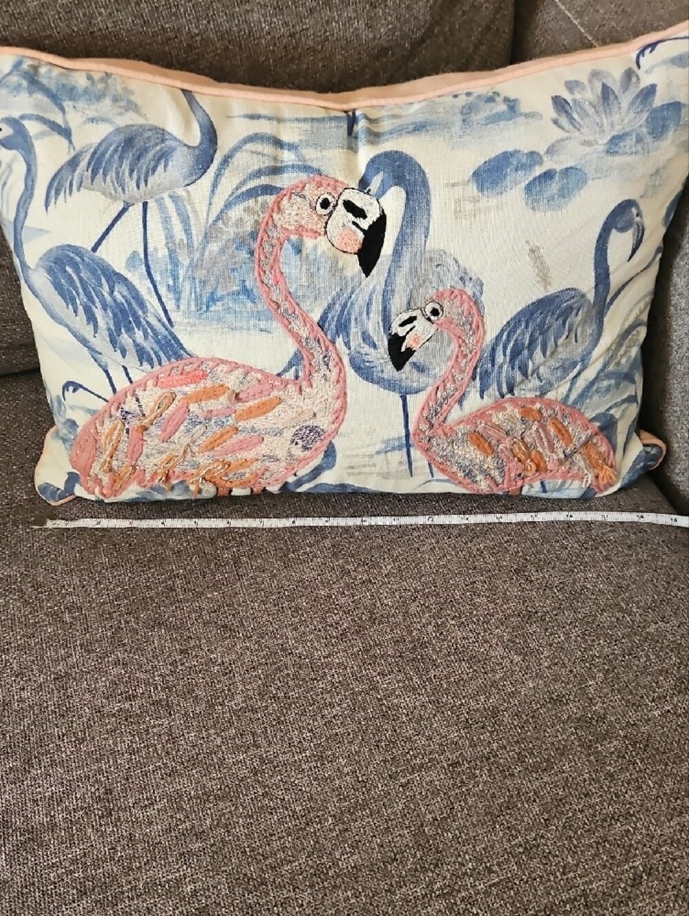 Pink Flamingo Embroidered Decorative Pillow - Home Accents - Picture 6 of 7